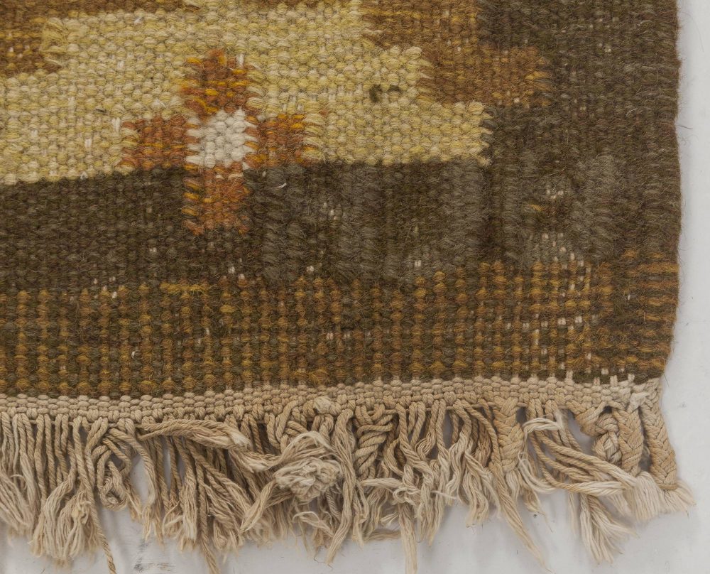 Midcentury Swedish Yellow, Beige and Brown Flat-Weave Rug BB6570