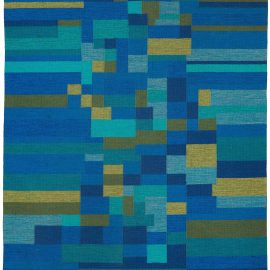 Mid-Century Scandinavian Abstract Blue Flatweave Wool Rug Signed Ab BB5383