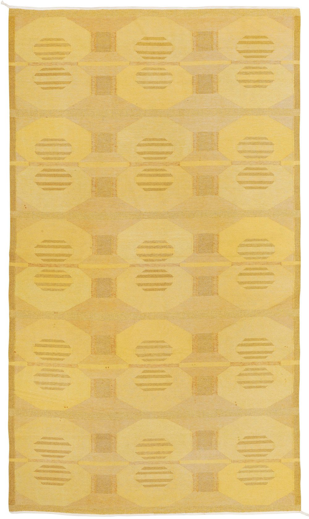 Yellow Vintage Swedish Flat-Weave Rug Signed KH BB5389