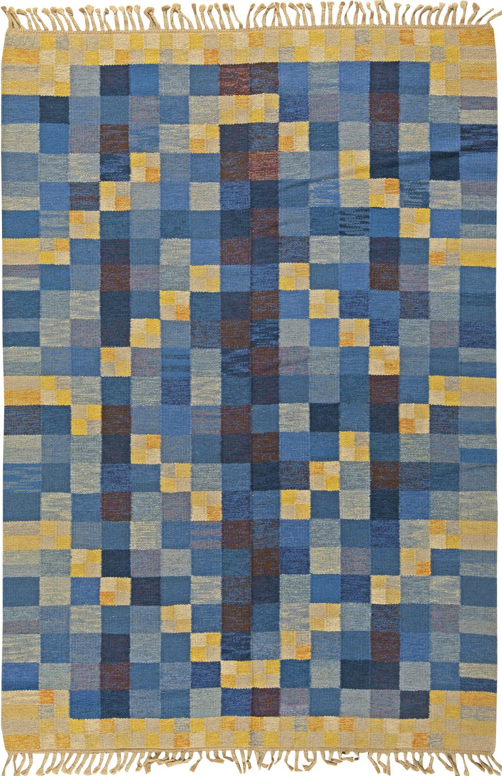 Blue and Yellow Hand Knotted Wool Rug by Marta Rinde Ramsback BB5824