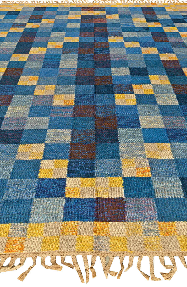 Blue and Yellow Hand Knotted Wool Rug by Marta Rinde Ramsback BB5824