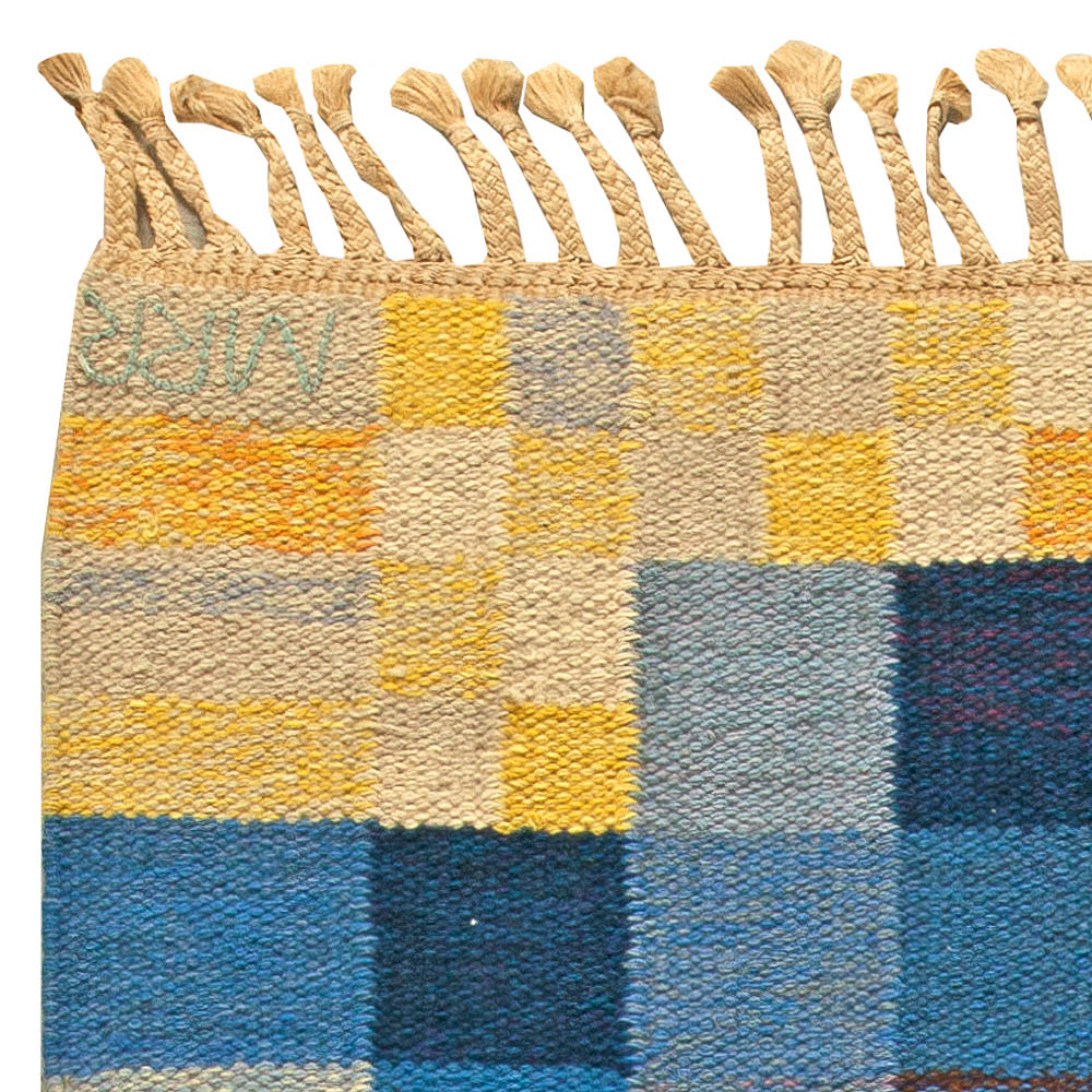 Blue and Yellow Hand Knotted Wool Rug by Marta Rinde Ramsback BB5824