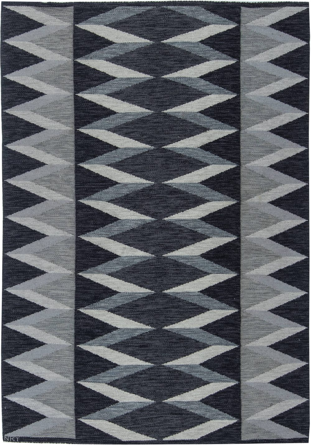 Mid-Century Modern Wool Grey and Black Rug by Nordiska Kompaniet BB6350