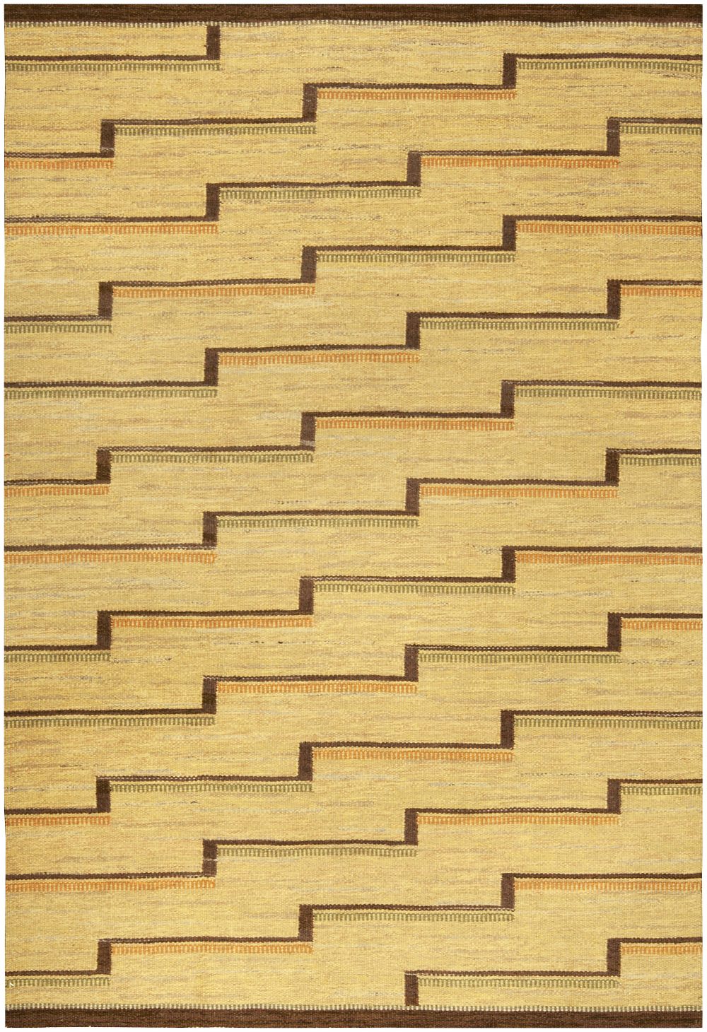 Mid-20th century Swedish Flat-Weave Rug in Yellow, Orange, Brown and Green BB4941