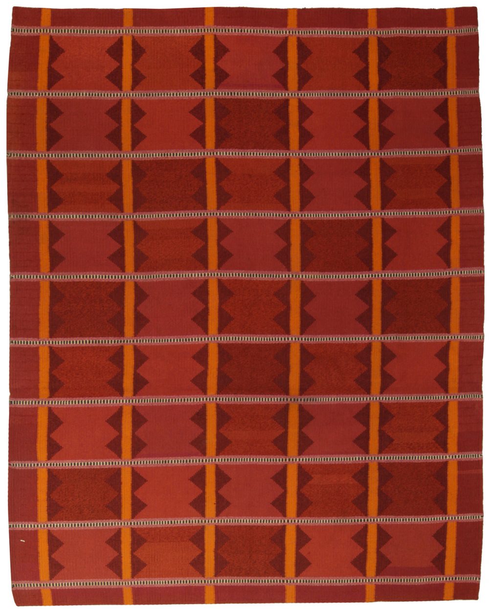 Swedish Midcentury Red & Orange Hand Knotted Wool Rug BB5341