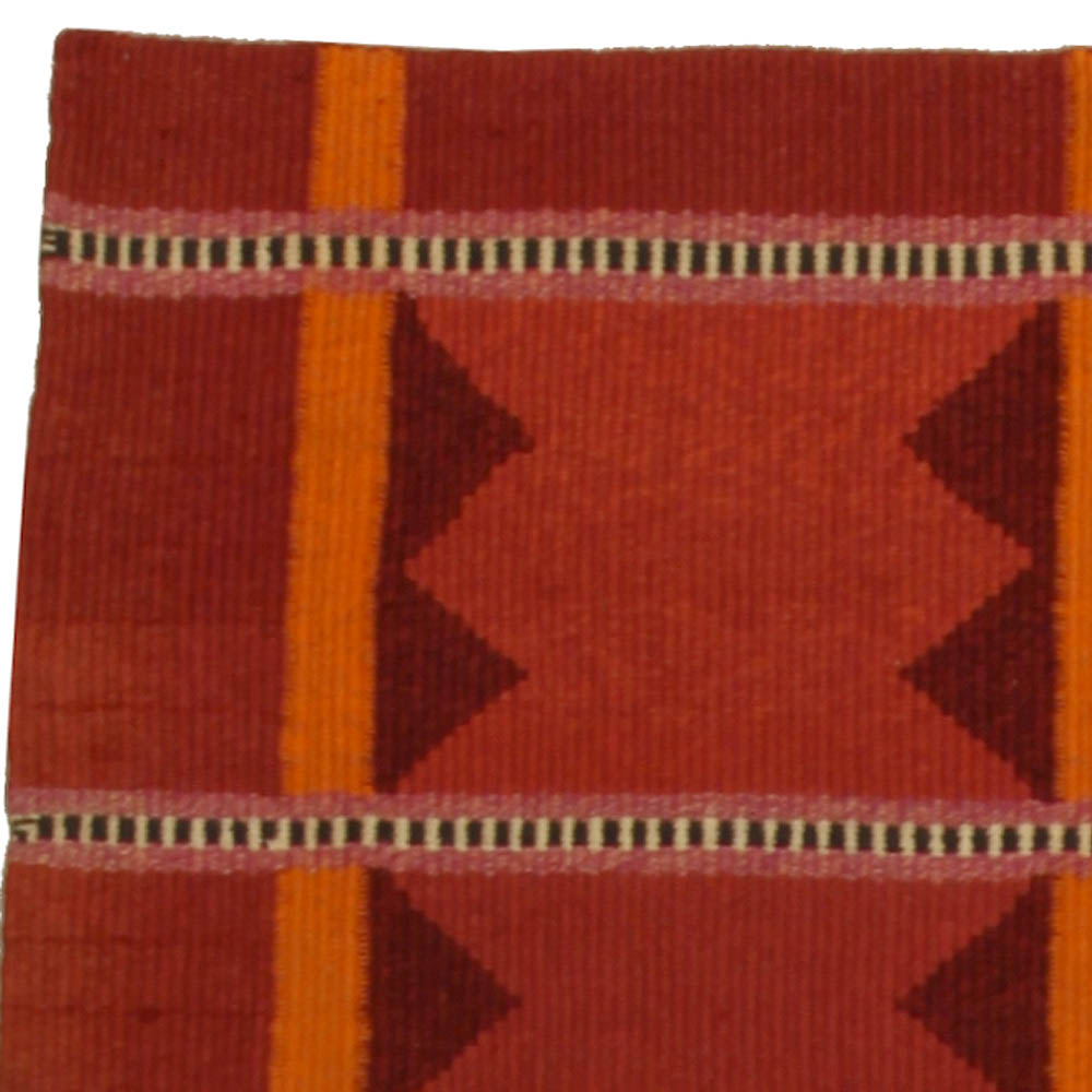 Swedish Midcentury Red & Orange Hand Knotted Wool Rug BB5341