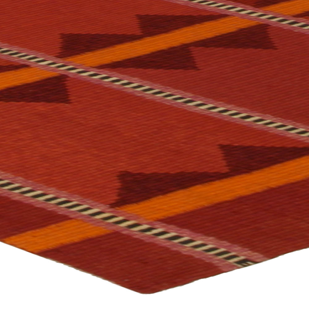 Swedish Midcentury Red & Orange Hand Knotted Wool Rug BB5341