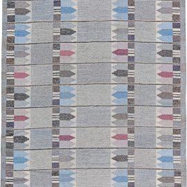 Mid-Century Swedish Geometric Light Gray Flatweave Wool Rug RöLakan By Kerstin Butler BB5097