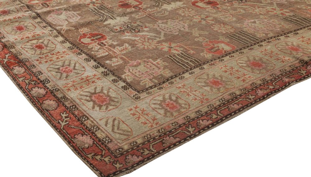 Samarkand Beige, Brown, Carmine and Blush Hand Knotted Wool Rug BB6415