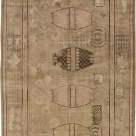 Vintage Samarkand Floral Warm Tan Hand-Knotted Wool Rug BB6464
