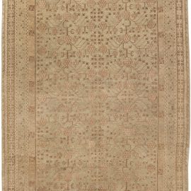 Vintage Samarkand Floral Warm Tan Hand-Knotted Wool Rug BB6489
