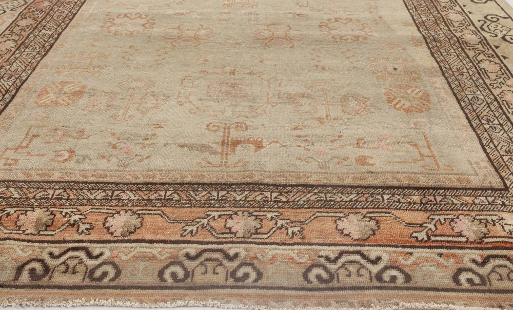 Midcentury Samarkand Washed-Out Beige, Rosewood, Pale Peach and Ebony Brown Rug BB6454