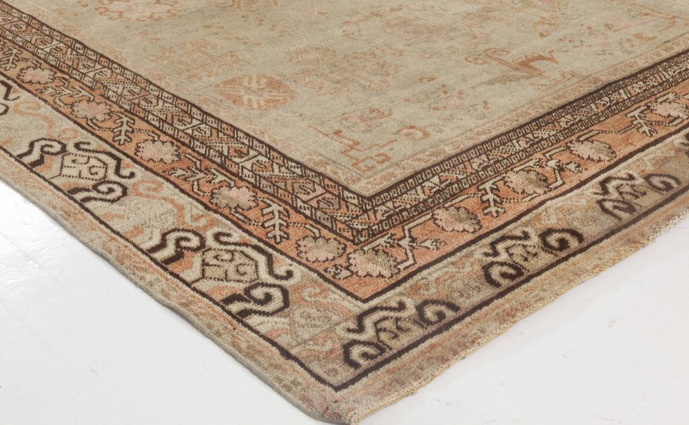 Midcentury Samarkand Washed-Out Beige, Rosewood, Pale Peach and Ebony Brown Rug BB6454