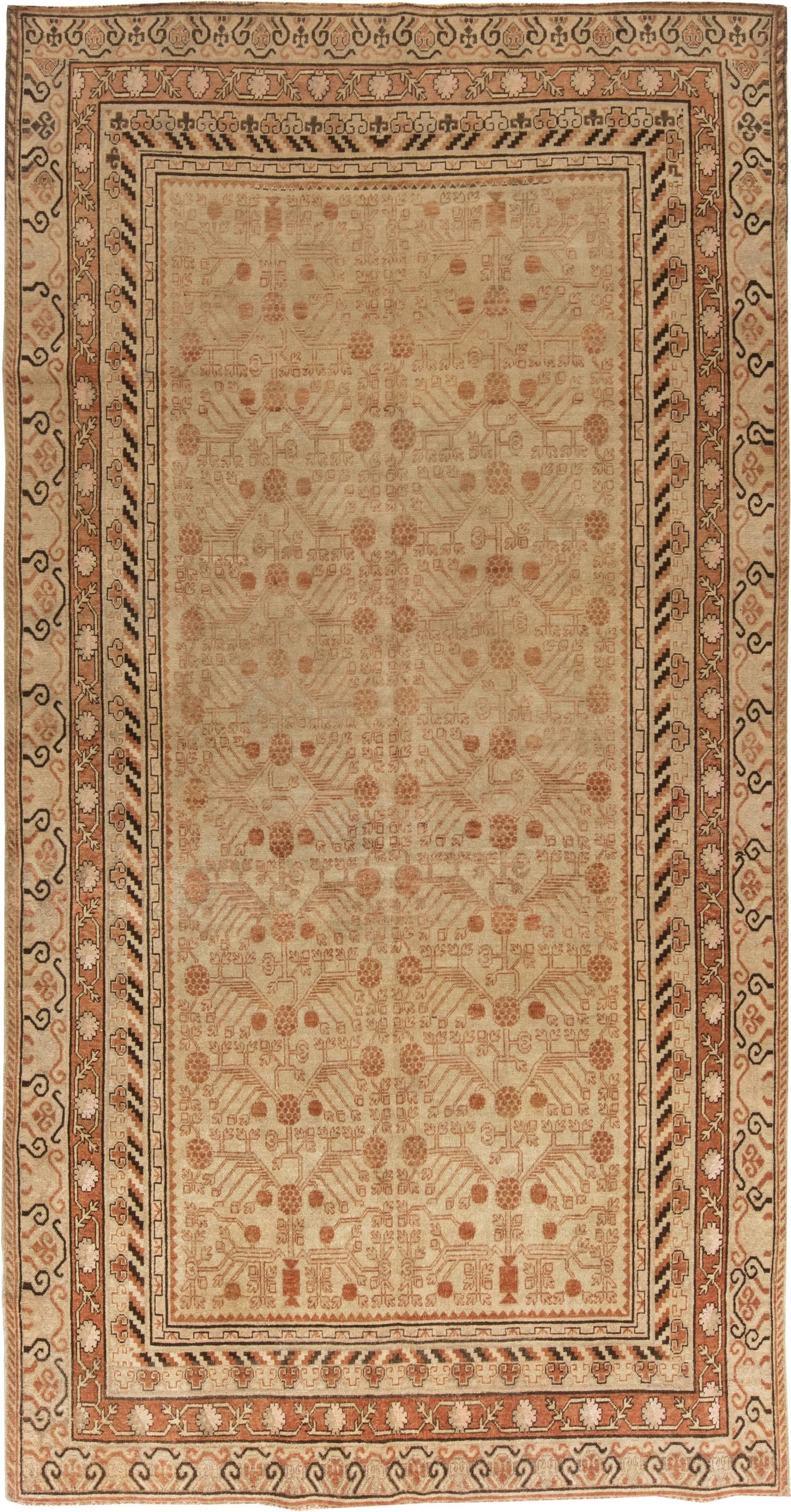 Midcentury Samarkand Caramel, Camel, Sandy Beige and Brown Handwoven Wool Rug BB6460