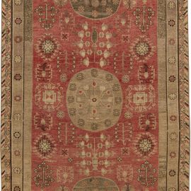 Vintage Samarkand Floral Warm Tan Hand-Knotted Wool Rug BB6416