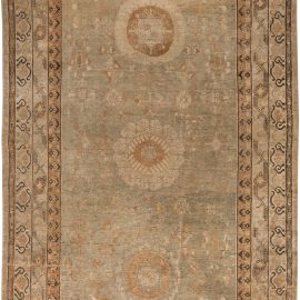 Khotan Vintage Floral Classic Taupe Hand-Knotted Wool Rug BB6449