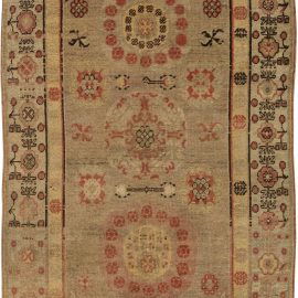 Khotan Vintage Floral Warm Tan Hand-Knotted Wool Carpet BB6335