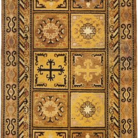 Vintage Samarkand Geometric Yellow Hand-Knotted Wool Rug BB6336