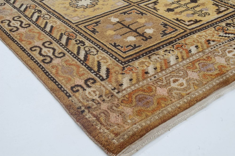 High-quality Samarkand Yellow, Brown Handmade Wool Rug BB6336