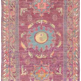 Samarkand Vintage Floral Dusty Rose Hand-Knotted Silk Rug BB4367