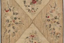 19th Century Hooked Beige and Red Handwoven Wool Rug BB3174
