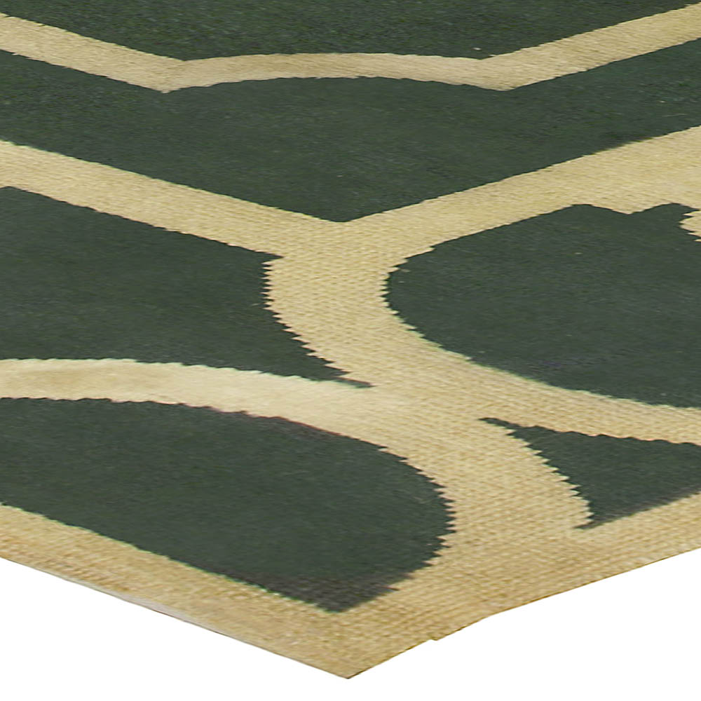 High-quality French Art Deco Green and Ivory Handmade Wool Rug BB5007