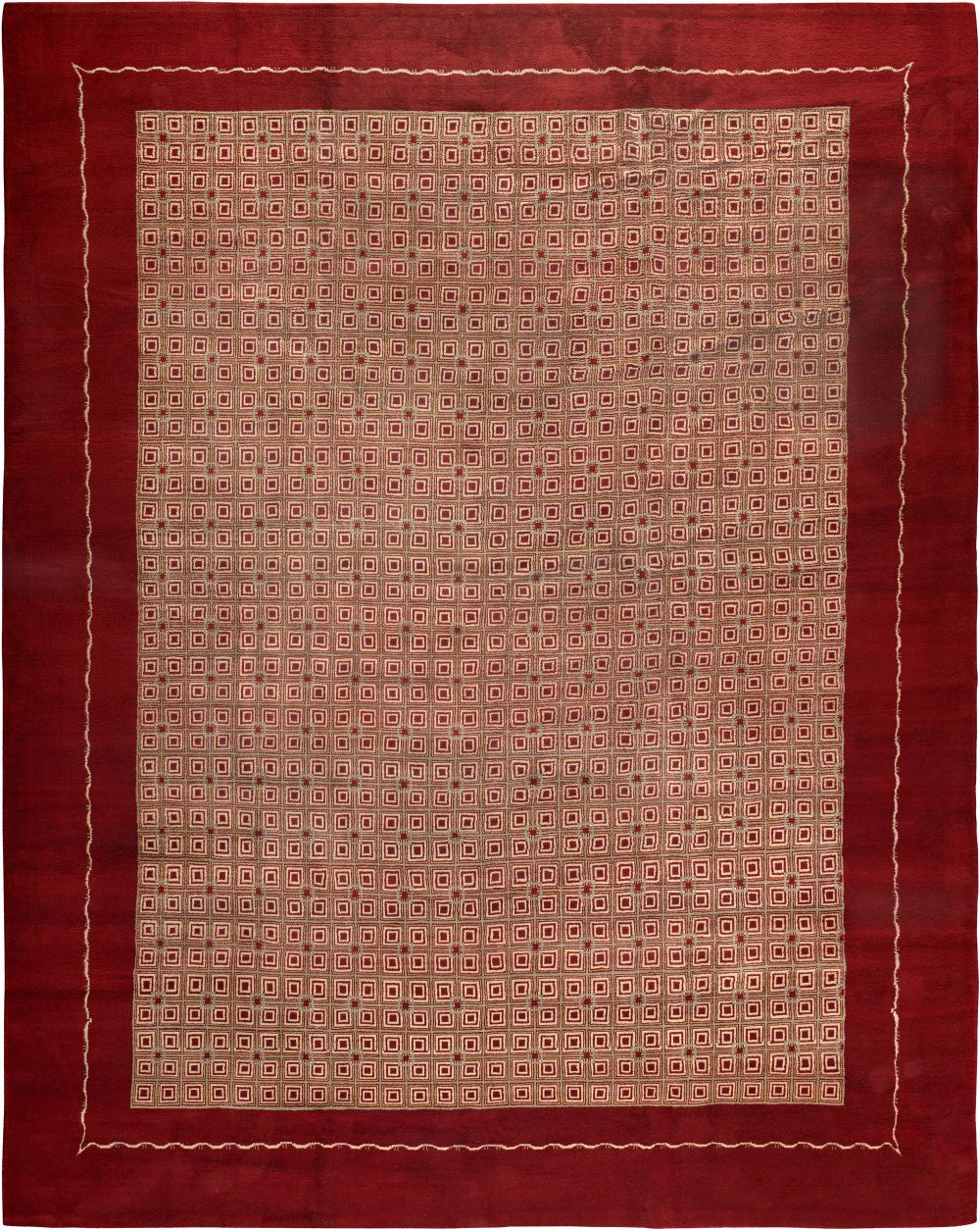 Mid-20th century French Art Deco Burgundy Handmade Wool Rug by Paule Leleu BB5305