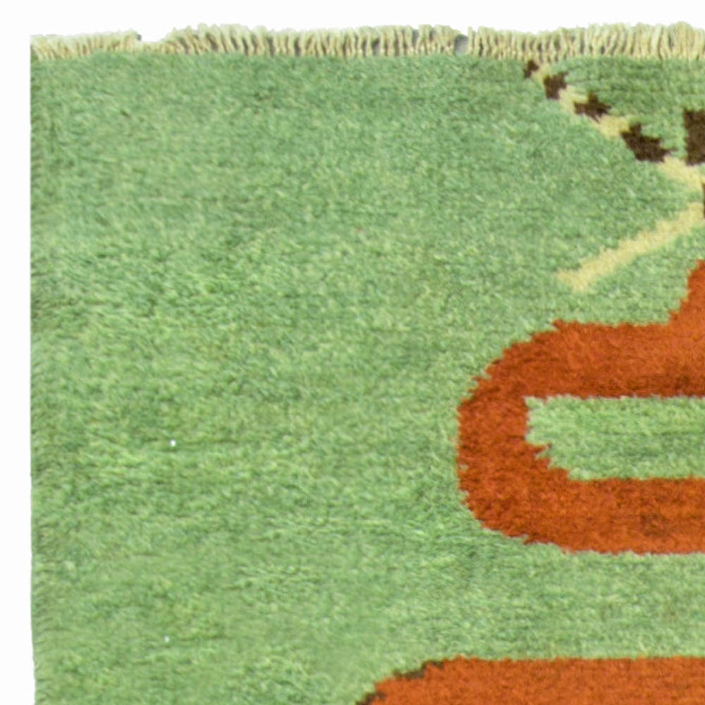 Art Deco Green, Brown & Beige Geometric Hand Knotted Wool Rug BB5229