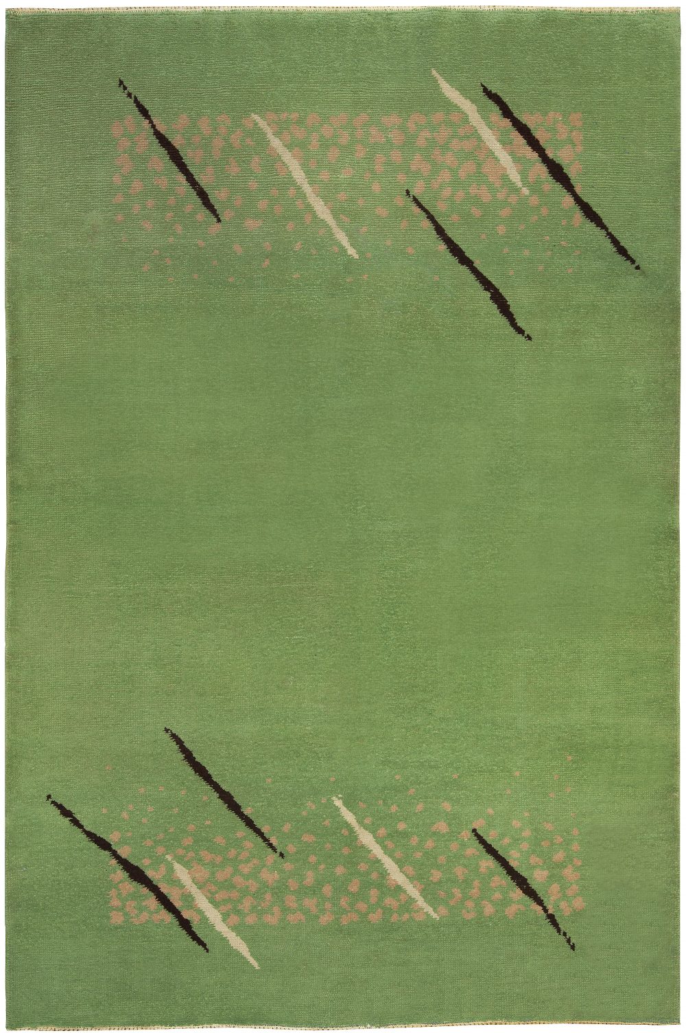 French Art Deco Mid Century Green Handwoven Wool Rug BB5052