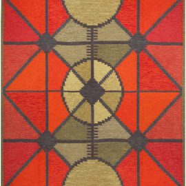 Mid-Century Swedish Geometric Warm Tan Flatweave Wool Rug Sverige Riolakan By Polly Bjorkm BB4832