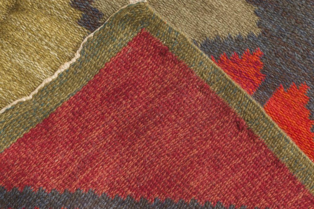 Vintage Swedish Red Diamond Flat-Weave Rug, Sverige Riolakan by Polly Bjorkm BB4832