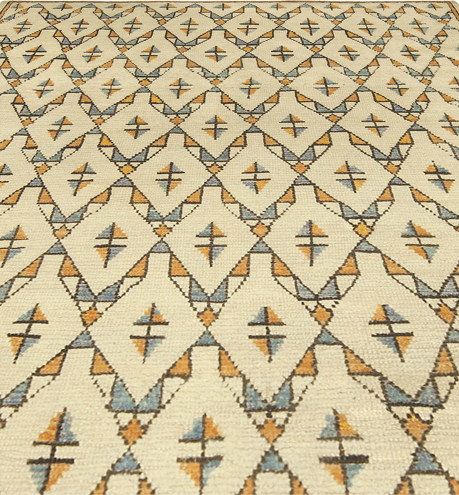 Mid-20th century Moroccan Geometric Beige, Orange Handmade Wool Rug BB5013