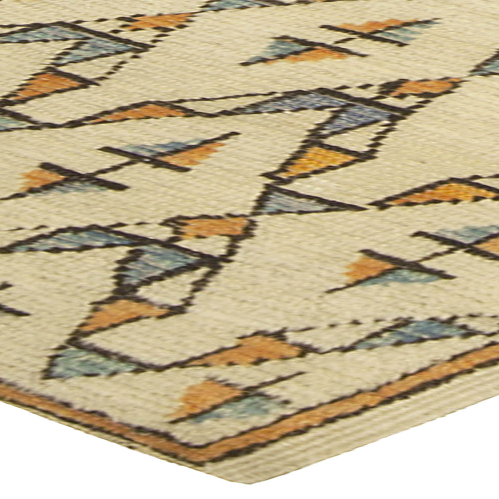 Mid-20th century Moroccan Geometric Beige, Orange Handmade Wool Rug BB5013