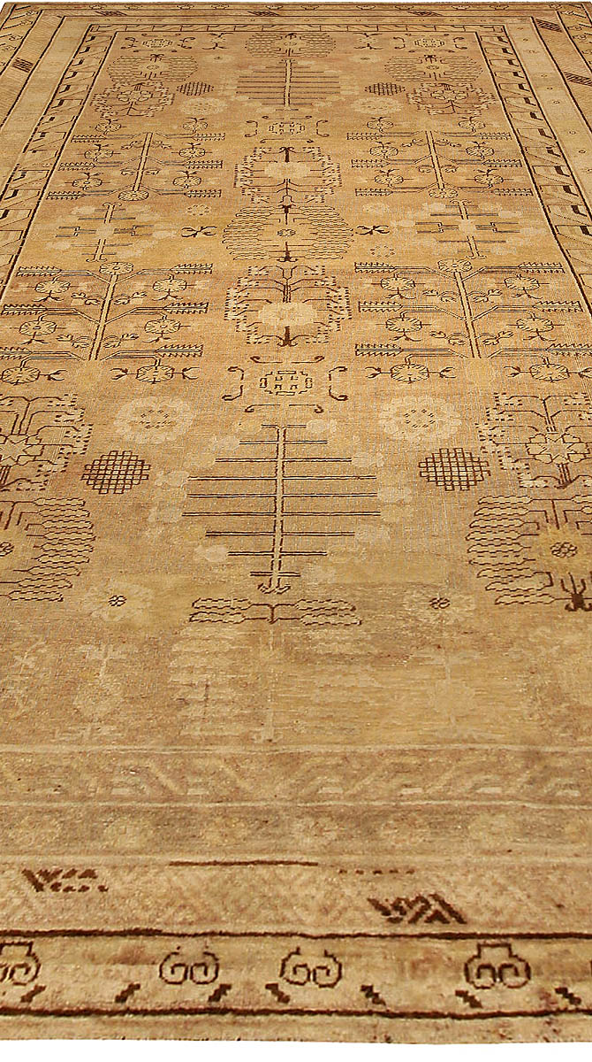 19th Century Samarkand (Khotan) Beige and Brown Handmade Wool Rug BB4745