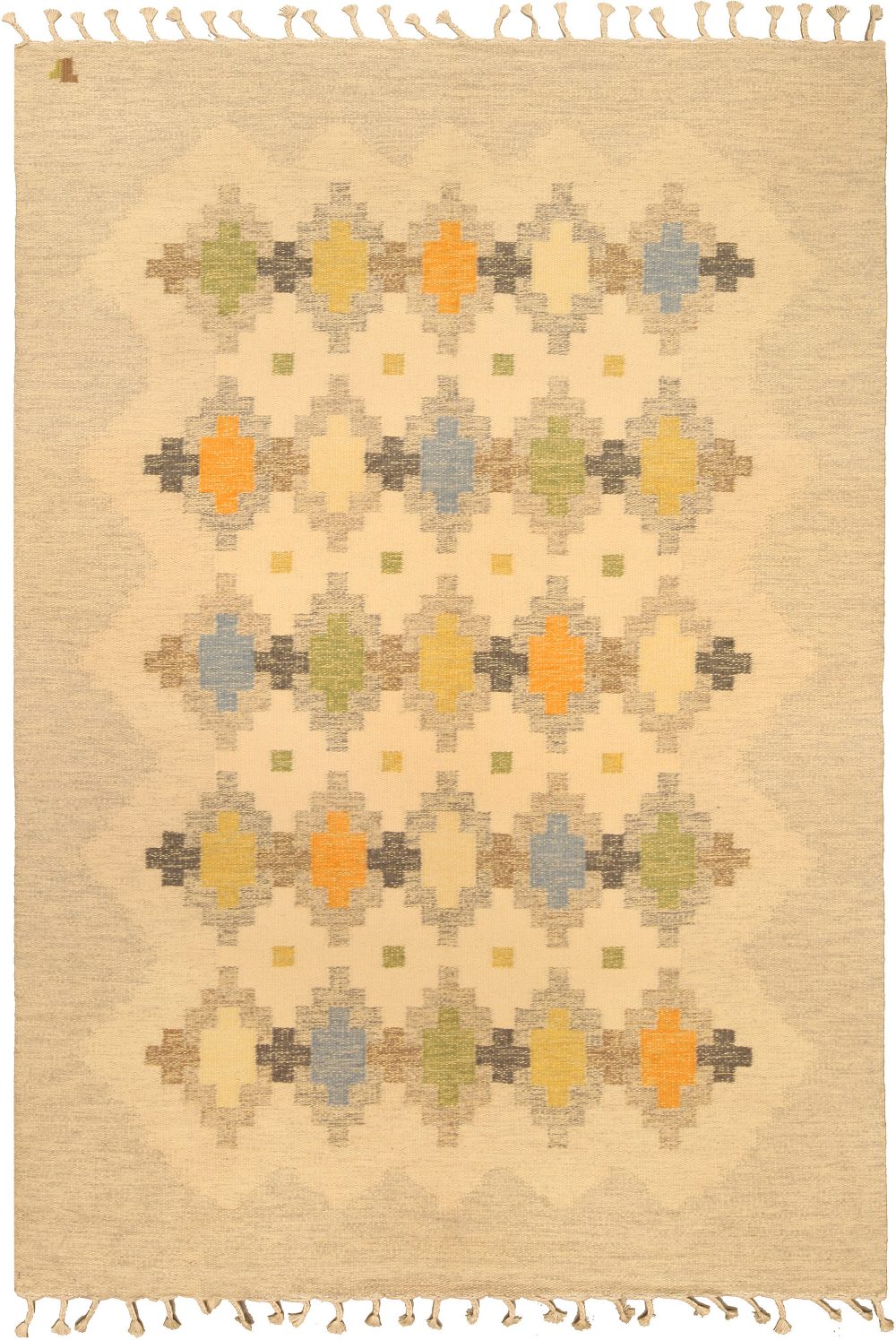Mid-20th century Geometric Swedish Flat-Weave Carpet made at Vävaregården BB5170