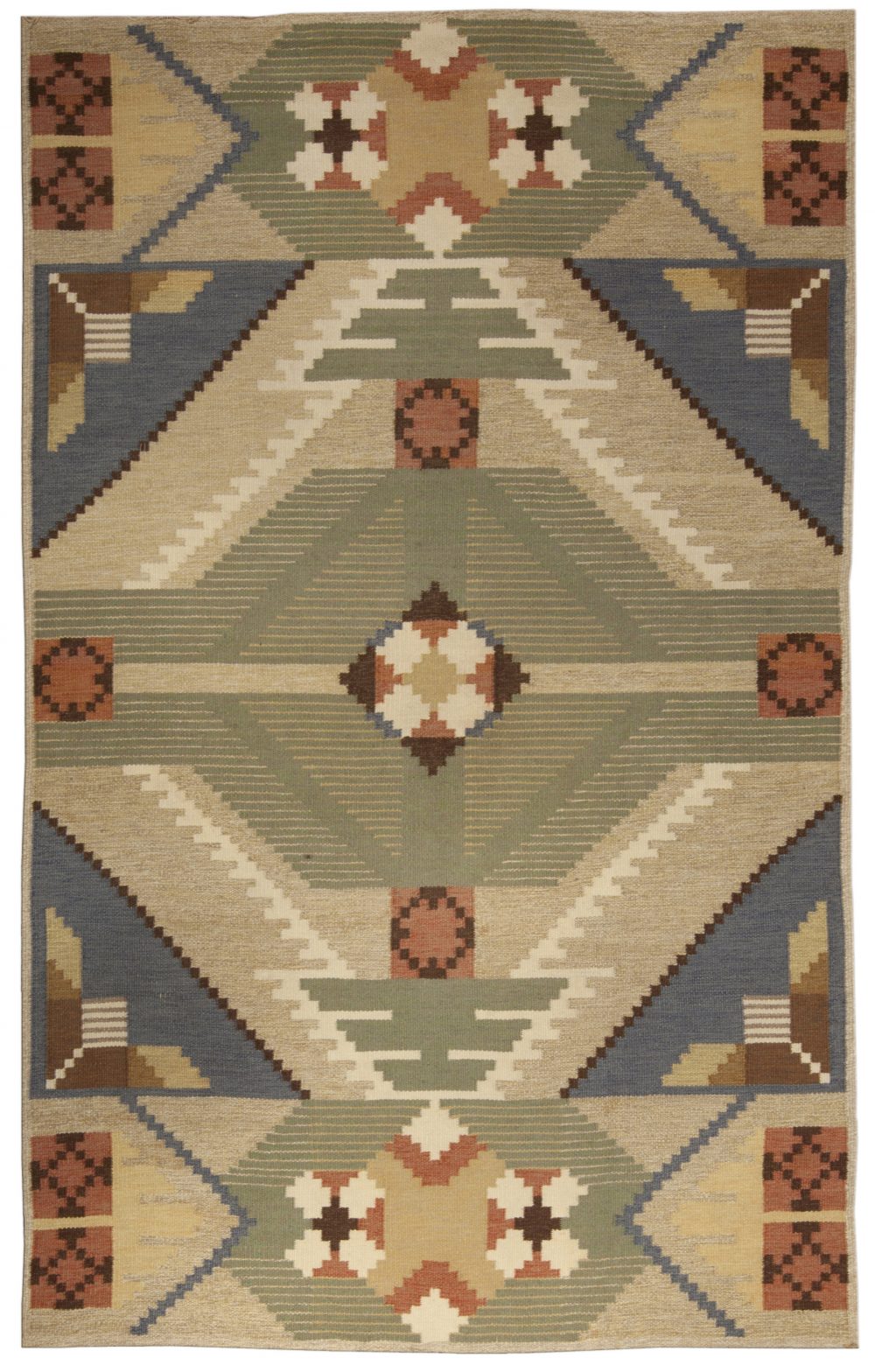 Mid-20th Century Swedish Geometric Colorful Handmade Wool Rug BB4942