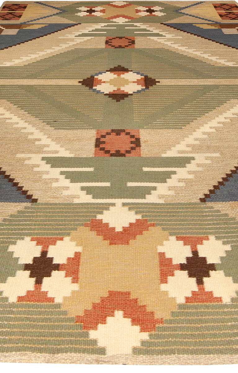 Mid-20th Century Swedish Geometric Colorful Handmade Wool Rug BB4942