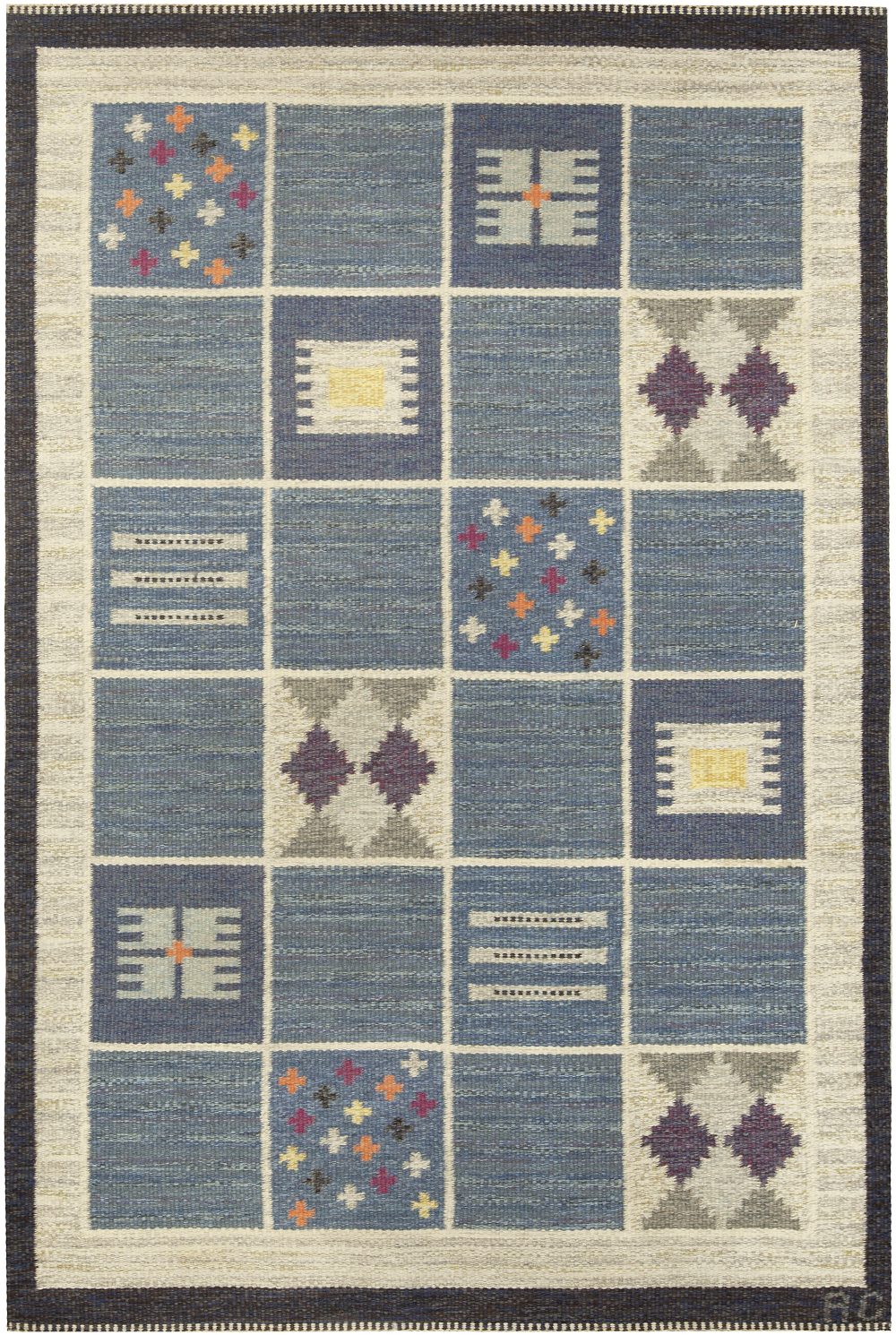 Mid-20th Century Geometric Blue, Grey, Beige Swedish Rölakan by Rakel Carlander BB5102