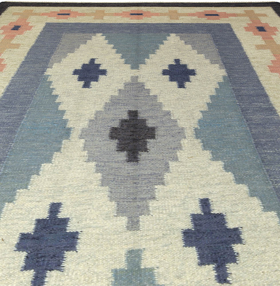 Mid-century Swedish Blue & Pink Rug by A.J BB5319