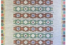 Midcentury Swedish Geometric Light Blue Flat-Woven Wool Rug BB5277