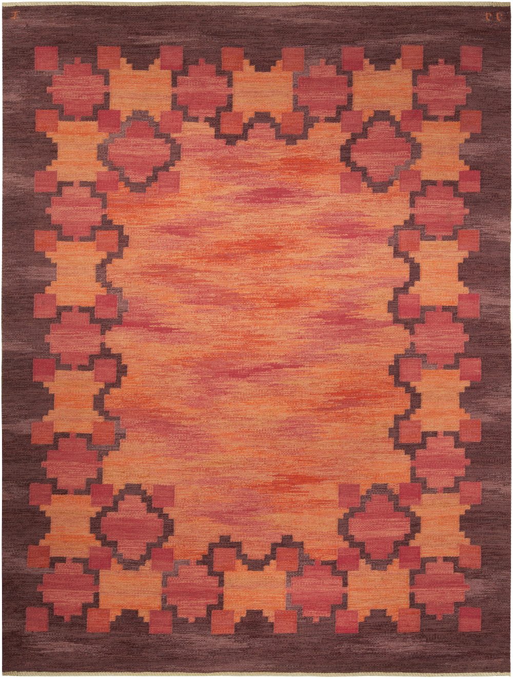 Mid-century Swedish Rölakan Rug in Red, Terracotta, and Brown Tones by Judith Johansson BB5099