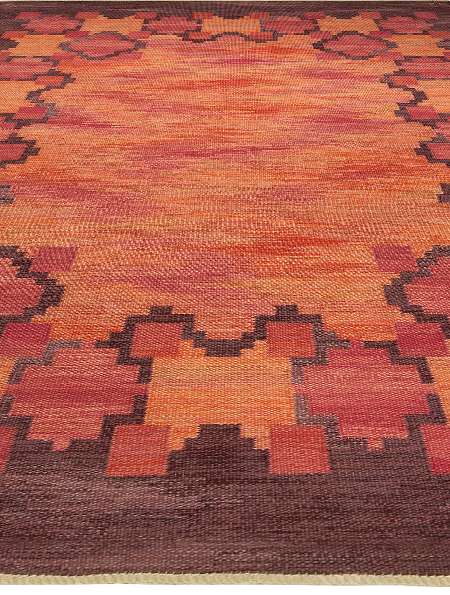 Mid-century Swedish Rölakan Rug in Red, Terracotta, and Brown Tones by Judith Johansson BB5099