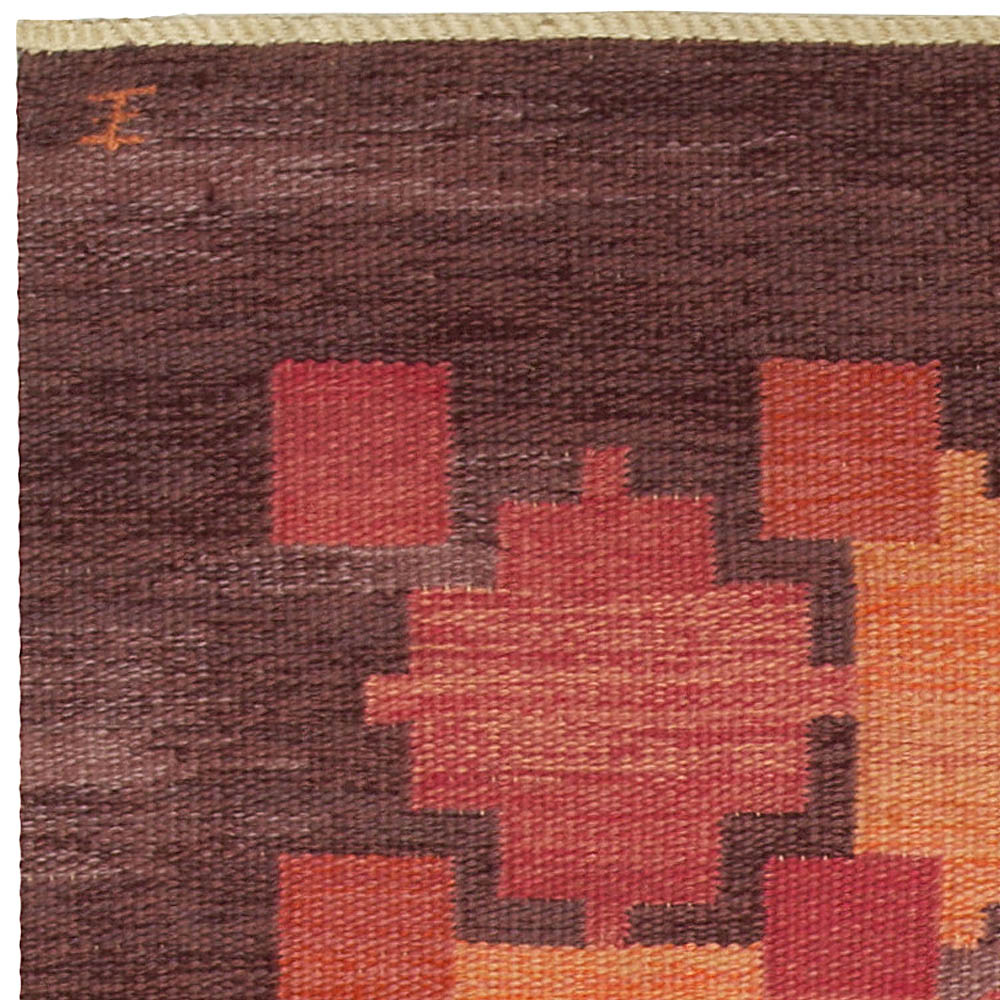 Mid-century Swedish Rölakan Rug in Red, Terracotta, and Brown Tones by Judith Johansson BB5099