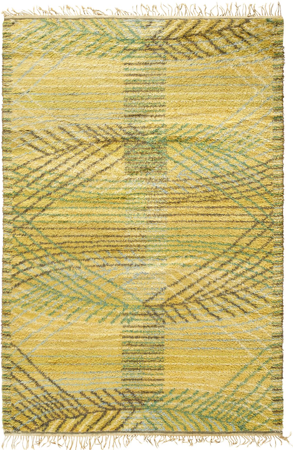 Swedish Pile Yellow and Green Rya Rug by Märta Måås-Fjetterström BB5209