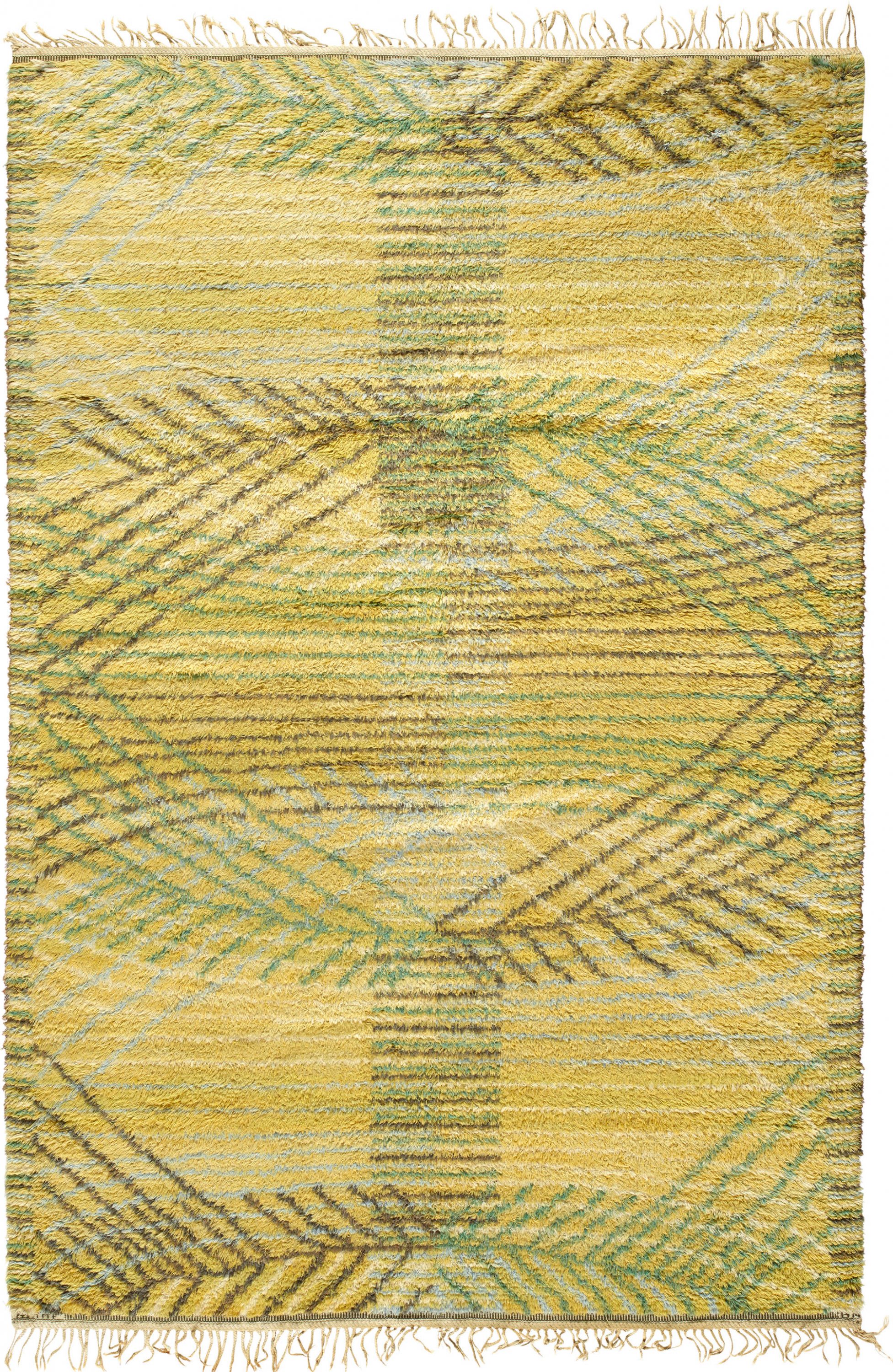 Swedish Pile Yellow and Green Rya Rug by Märta Måås-Fjetterström ...