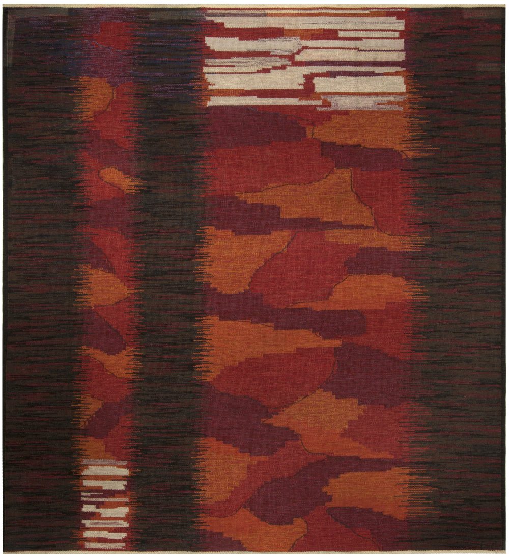 Midcentury Swedish Red, Burgundy and Orange Handwoven Wool Rug BB5104