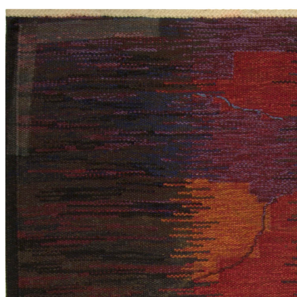 Midcentury Swedish Red, Burgundy and Orange Handwoven Wool Rug BB5104