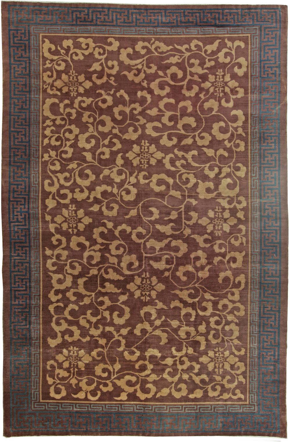 Mid-20th century Chinese Art Deco Rust Red, Brown, Beige, Blue Handmade Wool Rug BB5947