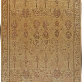 Vintage Irish Arts & Crafts Abstract Golden Tan Hand-Knotted Wool Rug BB5548