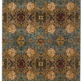 Vintage Arts & Crafts Floral Warm Tan Hand-Knotted Wool Runner William Morris Fragment BB6443